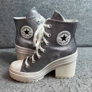 Converse Chuck Taylor All Star Silver Glitter Platform Block Heel Boots Wm 7